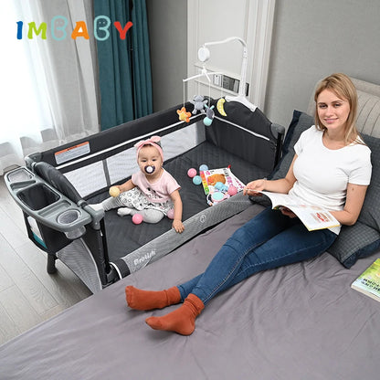 IMBABY Newborn Baby Bed Multifunctional Baby Cribs Foldable Baby Cot With Diaper Table Crib Cradle Double Decker Cribs for Baby