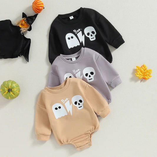 Newborn Baby's Clothes Girls Halloween Casual Kids Romper Long Sleeve O Neck Ghost Skull Print Playsuit Children's Clothing