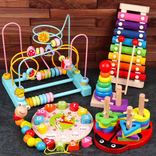 Montessori Wooden Rattles For Baby Crib Toys Baby Rattle Educational Musical Wooden Toys Children Games Baby Toys 0 12 Months