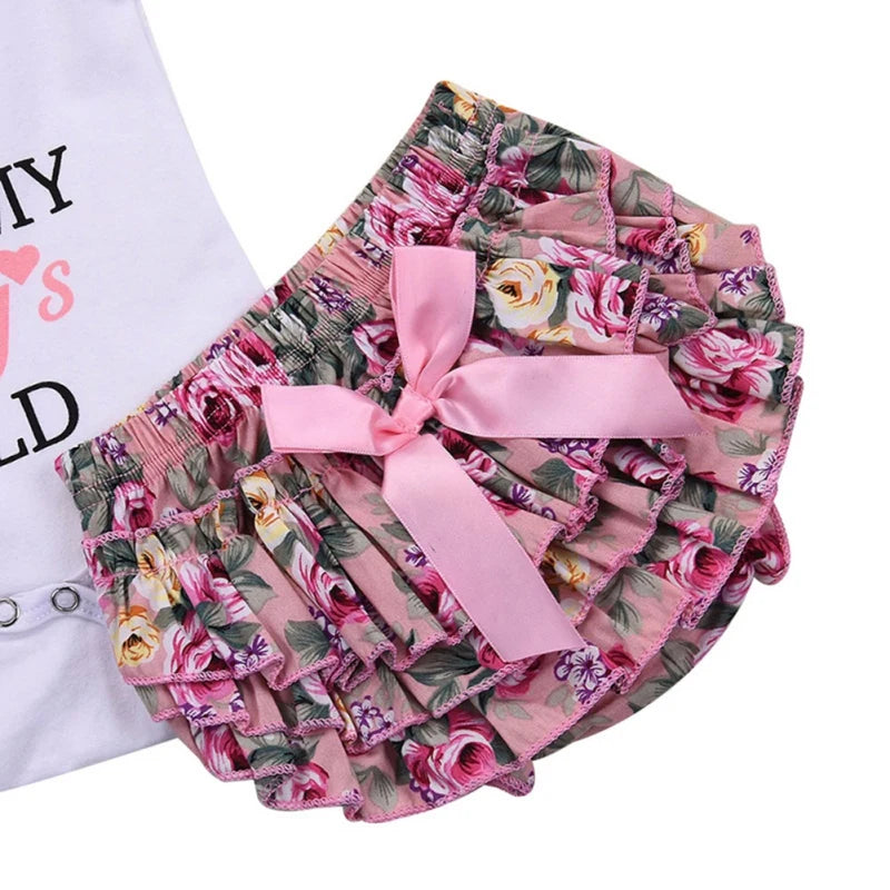 Baby Girl Tops Clothing Newborn Kids Girls Outfits Clothes Bodysuit+Flower Printed Pants+Headband