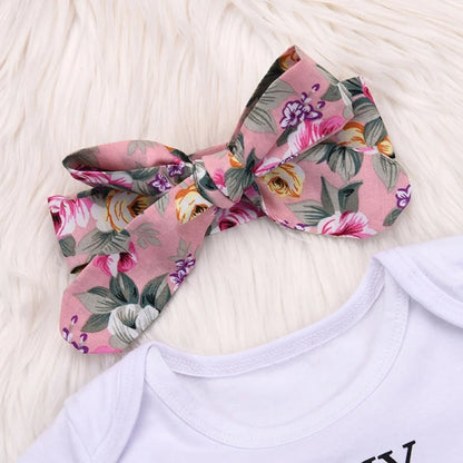 Baby Girl Tops Clothing Newborn Kids Girls Outfits Clothes Bodysuit+Flower Printed Pants+Headband
