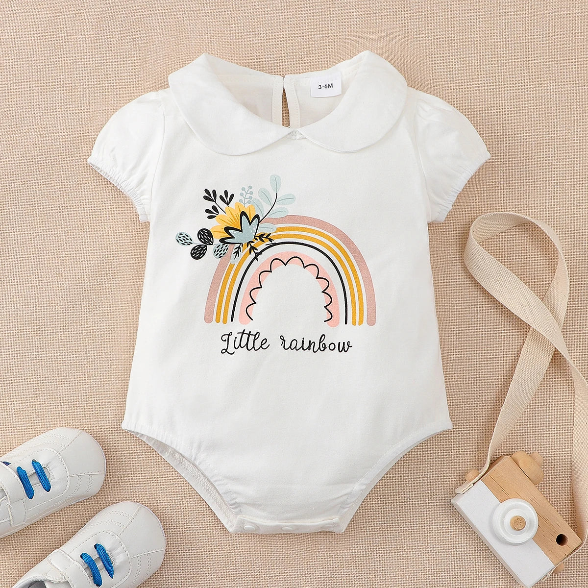 Baby Summer Leisure Flower Rainbow Cloud Doll Neck Triangle Romper Baby Girl Clothes Short Sleeve Baby Romper Newborn Clothes