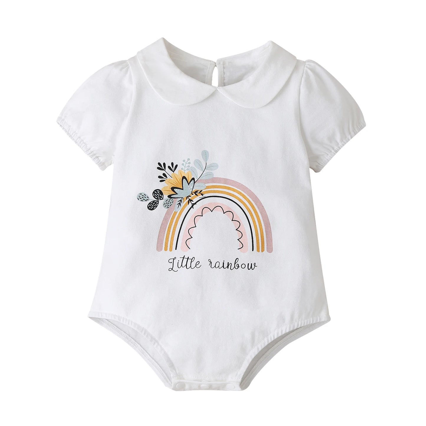 Baby Summer Leisure Flower Rainbow Cloud Doll Neck Triangle Romper Baby Girl Clothes Short Sleeve Baby Romper Newborn Clothes